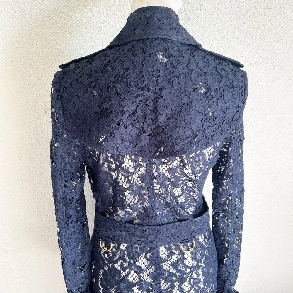 Burberry London Gracehill Navy Blue Lace Trench Coat Size 2 - Picture 9 of 14